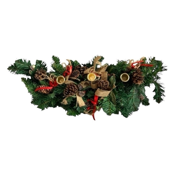 VNTG Christmas Pine Berries Tabletop Garland Xmas Table Centerpiece Candleholder - Picture 4 of 6